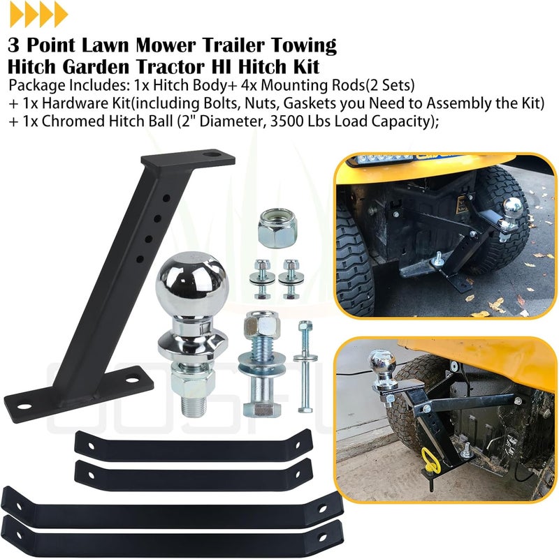 BOSFLAG Tractor Lawn Mower Trailer Towing Hitch with Chrome Trailer Hitch Ball, 3,500 lbs, 2 Inch Diameter, 3/4 x 2-Inch Shank for Cub Cadet Husqvarna Craftsman and All Conventional Lawn Mowers - Image 2